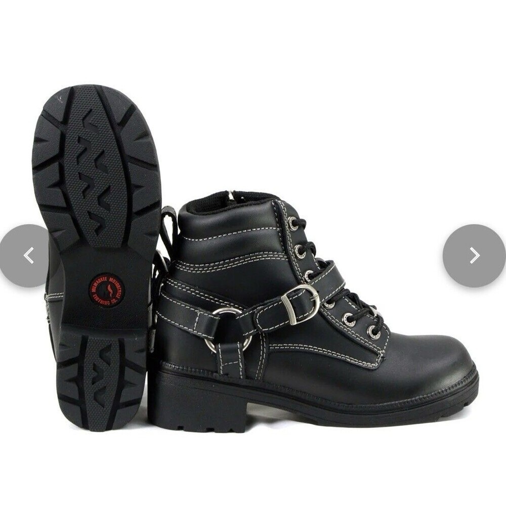 Milwaukee Motorcycle Co Paragon Black Leather Harness Boots Women's Size 7